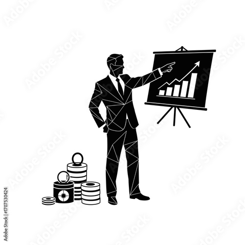 Dynamic Silhouette of a Male Accountant Presenting Financial Data