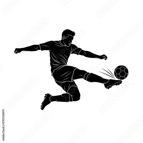 Dynamic Line Art Silhouette of a Soccer Player Executing a Goal Kick