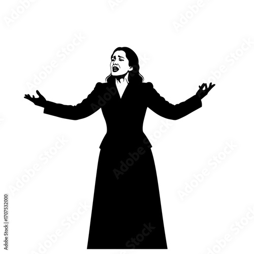 Powerful Vector Silhouette of a Female Actor in a Dramatic Soliloquy