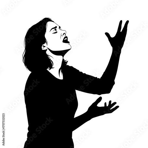 Powerful Vector Silhouette of a Female Actor in a Dramatic Soliloquy