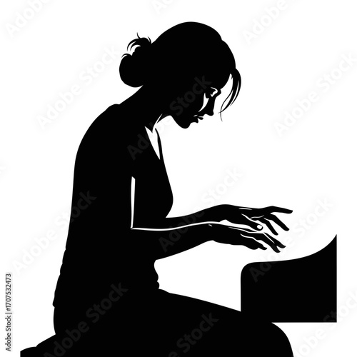 Melodic Vector Silhouette of a Female Actor Playing Piano with Focus