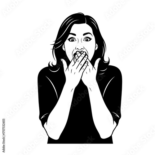 Humorous Vector Silhouette of a Female Actor Reacting with Exaggerated Shock