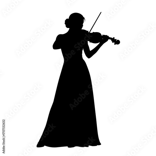 Harmonic Vector Silhouette of a Female Actor Playing a Stringed Instrument