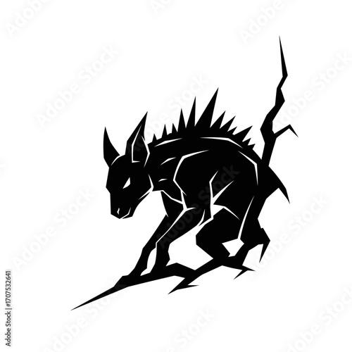 Haunting Vector Silhouette of a Legendary Chupacabra on a Rocky Outcrop