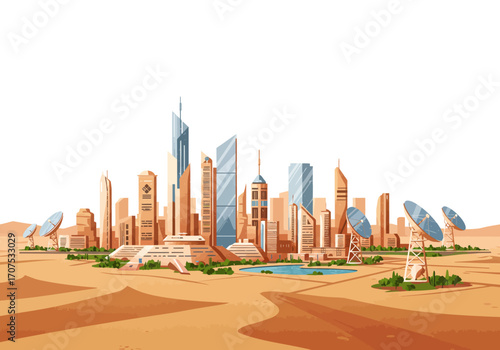 Modern Cityscape Rising from Desert Sands.