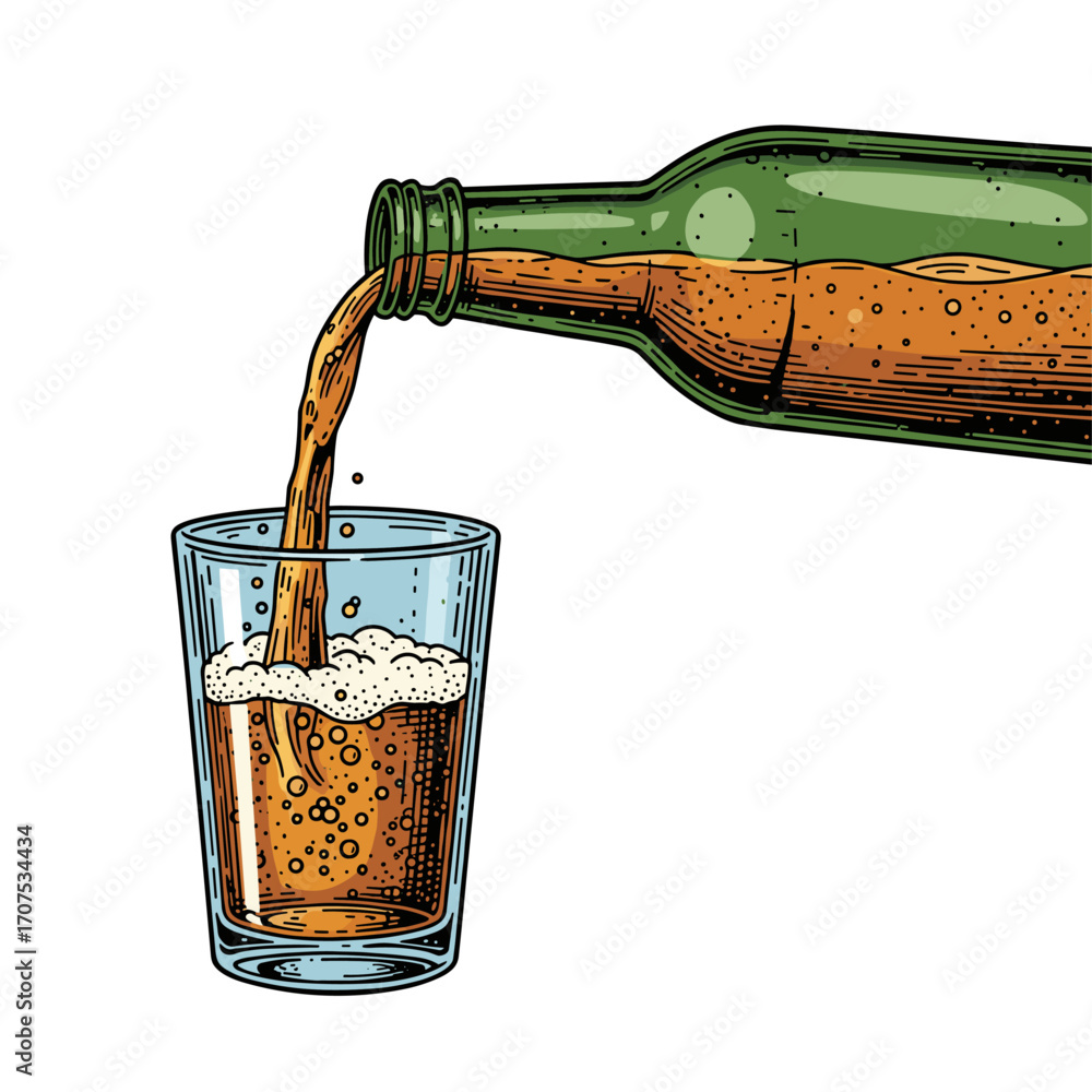 Pouring carbonated beverage into glass icon logo flat vector design