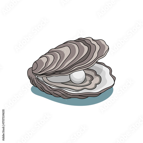 Oyster with pearl diamond inside icon logo flat vector design