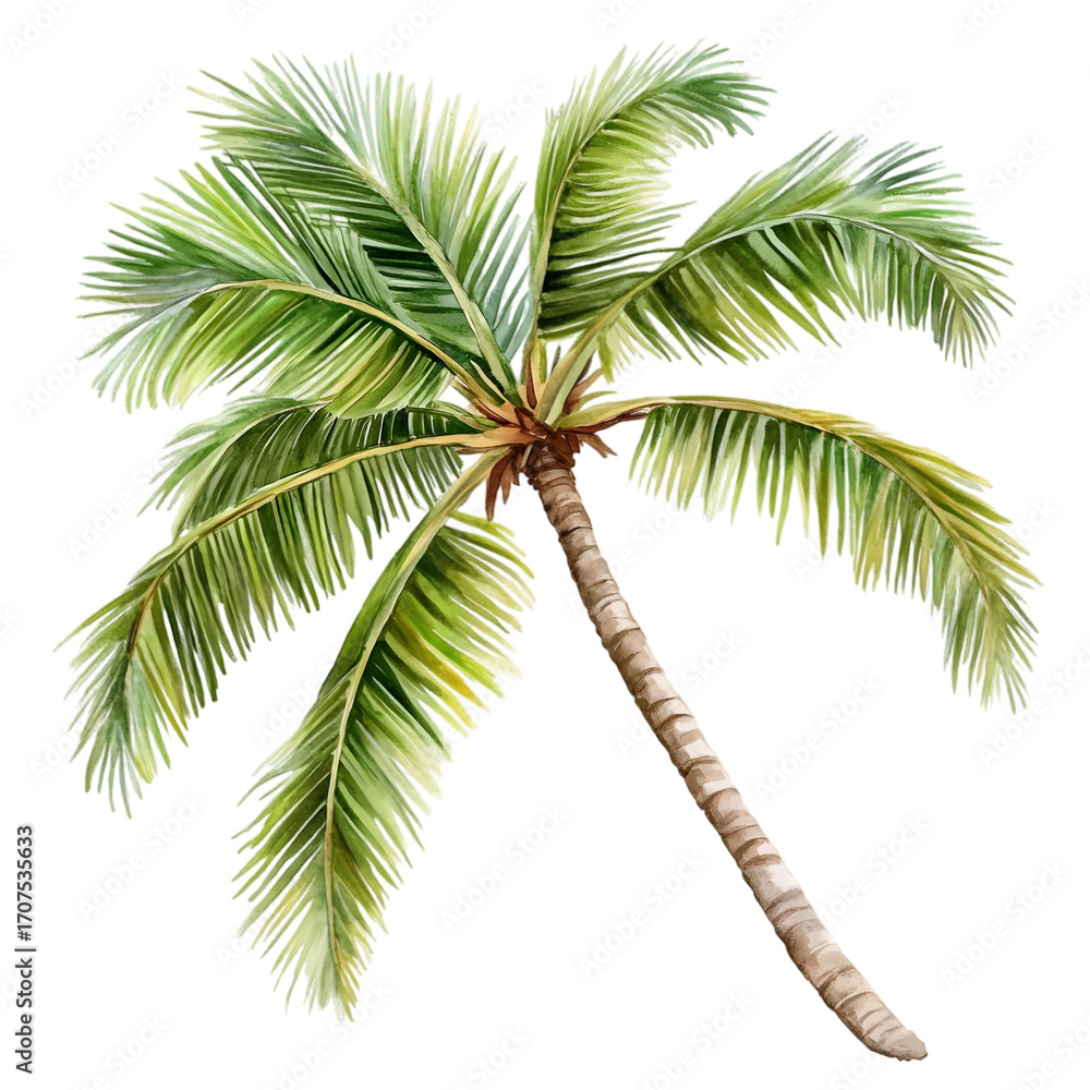 Fototapeta premium Coconut tree, 3D model isolated on transparent background.