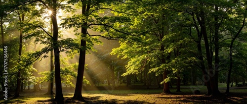sun shining through trees