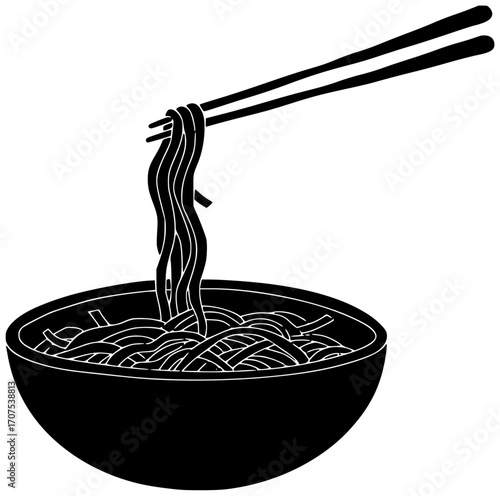 food illustration ramen silhouette meal logo tasty icon asian outline chinese noodle cooking restaurant cuisine delicious hot bowl japan shape with vector graphic background