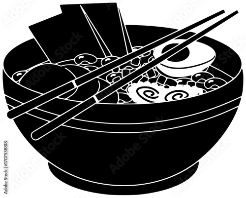 food illustration ramen silhouette meal logo tasty icon asian outline chinese noodle cooking restaurant cuisine delicious hot bowl japan shape with vector graphic background