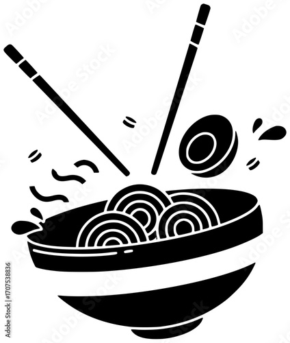 food illustration ramen silhouette meal logo tasty icon asian outline chinese noodle cooking restaurant cuisine delicious hot bowl japan shape with vector graphic background