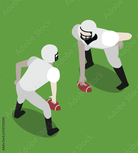 American Football Player Setting Pose Isometric Vector Set