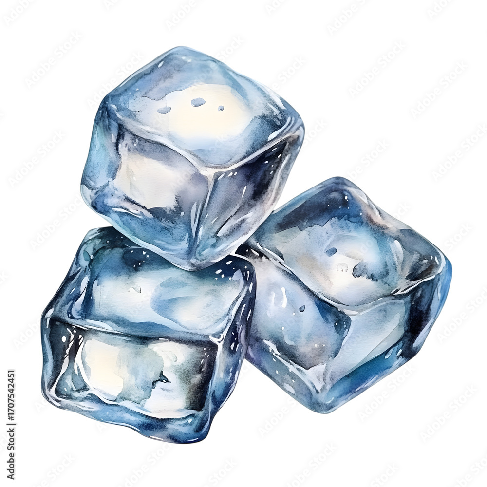 Obraz premium Three ice cubes, 3D shape isolated on transparent background.