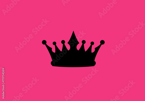 A black crown stands out against a solid hot pink background