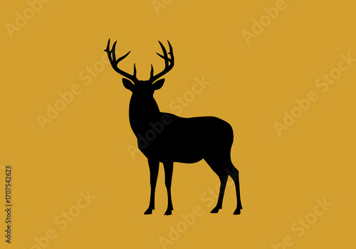 A black deer silhouette stands out against a mustardyellow background