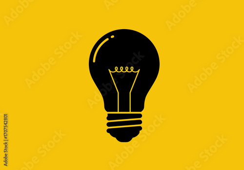A black lightbulb with visible filament is set against a solid yellow background