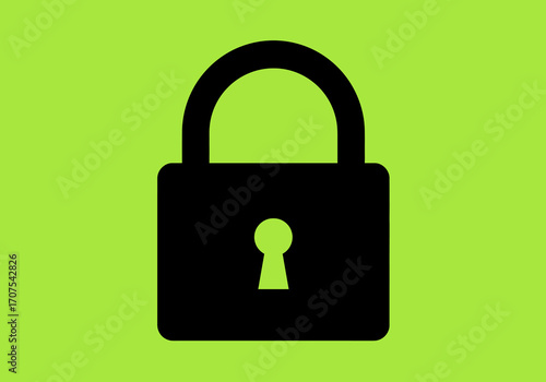 A black padlock with keyhole is centered on a light green background