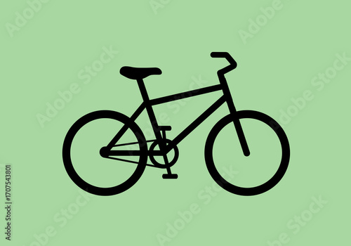 A simplistic black silhouette of a bicycle on a pale green background