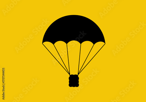 Black parachute icon on a gold background