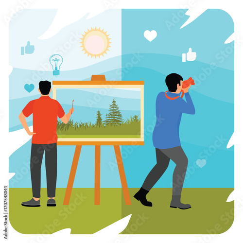 People and Hobby Concept. Creative Artist and Photographer Capturing and Sharing Nature Art.