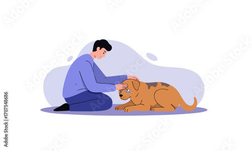 A person gently petting a dog, a heartwarming scene of human-animal interaction.