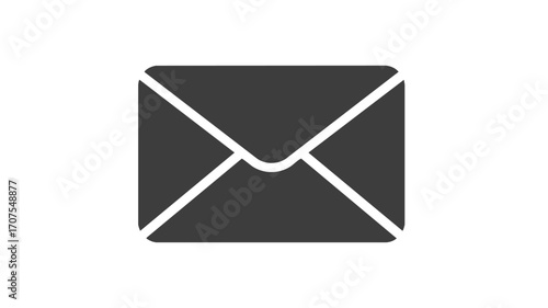 A simple, dark grey, flat design icon of a sealed envelope representing mail and communication on a white background.