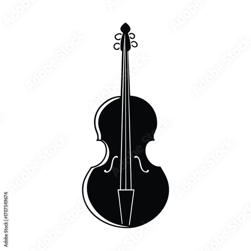 Minimalist black cello silhouette on a clean white background