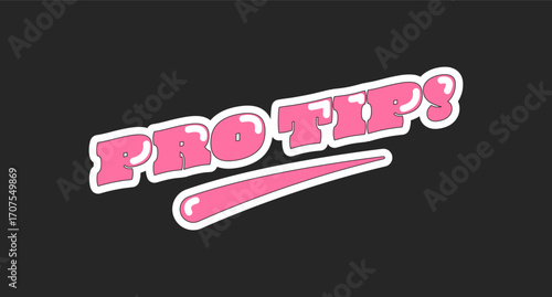 Pro tip retro pink social media phrase. Professional expert advice. Useful hint. Helpful tutorial. Solving. Trendy typography with swoosh underline. Online buzzword isolated on black. Oi font used