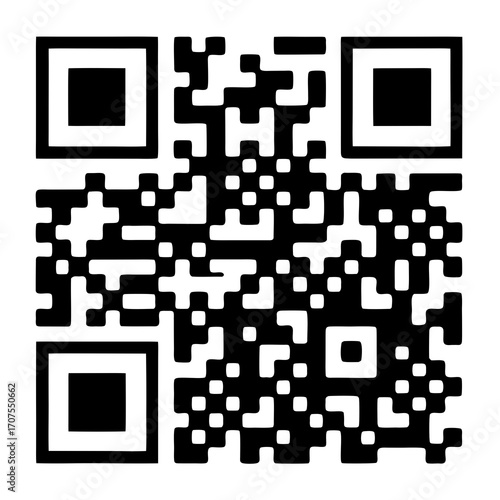 Vector art of detailed black and white qr code, showcasing a complex arrangement of squares and modules for encoding data, suitable for digital communication and information access