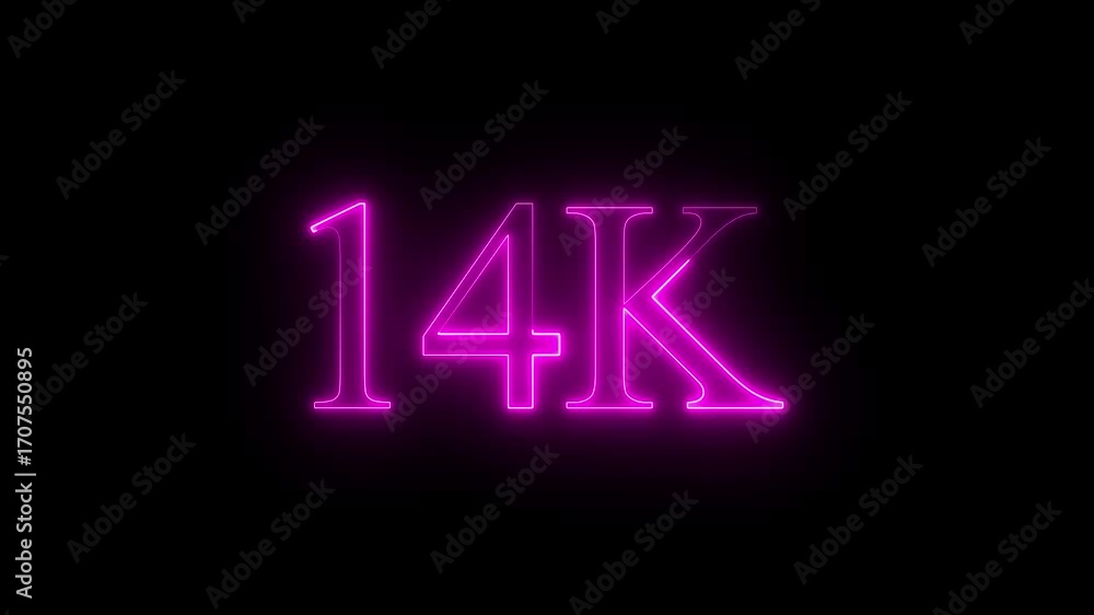 glowing neon 14K text animation on black background. 14k Followers Celebration text animation effect. glowing neon 14K text animation on black background. 14k Followers Celebration text animation effect.