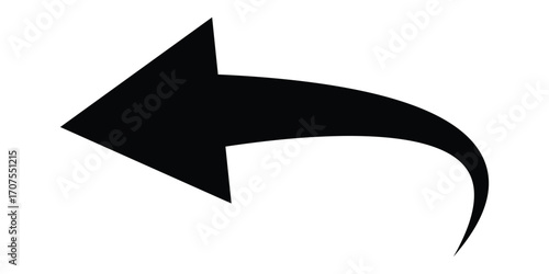 Curved isolated arrow icon on white background. Black dark arrowhead vector icons. Isolated black dark curved arrow icon set. 