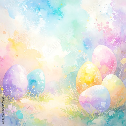 Pastel Easter eggs in a watercolor scene