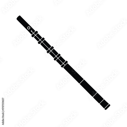 Minimalist black silhouette of a flute on a clean white background