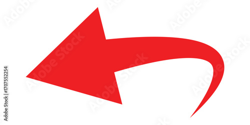 Curved isolated arrow icon on white background. Red dark arrowhead vector icons. Isolated red curved arrow icon set. Isolated red curved arrowhead on white page. 