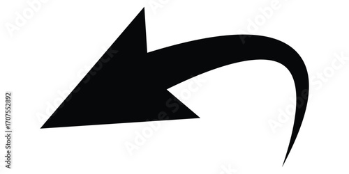 Curved isolated arrow icon on white background. Black dark arrowhead vector icons. Isolated black dark curved arrow icon set. EPS 10. 
