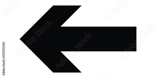 Black long isolated arrow on white background. Left side pointing arrow icon on white page. Isolated abstract arrowhead icons. EPS 10. 