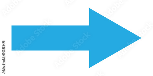 Blue long isolated arrow on white background. Right side pointing arrow icon on white page. Isolated abstract arrowhead icons. Blue isolated long arrow icons. Straight long arrowhead icon. EPS 10.