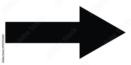 Black long isolated arrow on white background. Right side pointing arrow icon on white page. Isolated abstract arrowhead icons. EPS 10. 