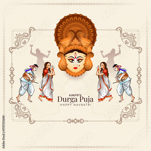 Happy Durga Puja and navratri cultural festival Indian background