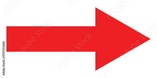 Red long isolated arrow on white background. Right side pointing arrow icon on white page. Isolated abstract arrowhead icons. Red isolated long arrow icons. Straight long arrowhead icon. EPS 10. 