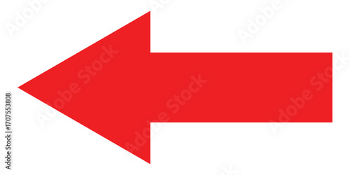 Red long isolated arrow on white background. Left side pointing arrow icon on white page. Isolated abstract arrowhead icons. Red isolated long arrow icons. Straight long arrowhead icon. EPS 10. 