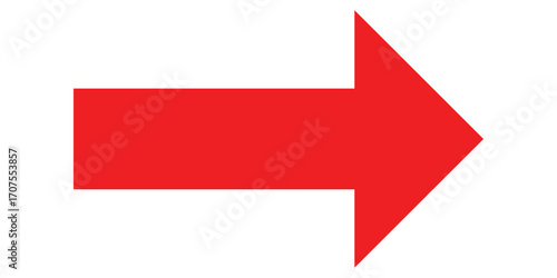 Red long isolated arrow on white background. Right side pointing arrow icon on white page. Isolated abstract arrowhead icons. Red isolated long arrow icons. Straight long arrowhead icon. EPS 10. 
