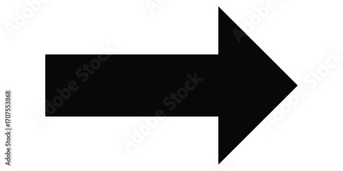 Black long isolated arrow on white background. Right side pointing arrow icon on white page. Isolated abstract arrowhead icons. EPS 10. 