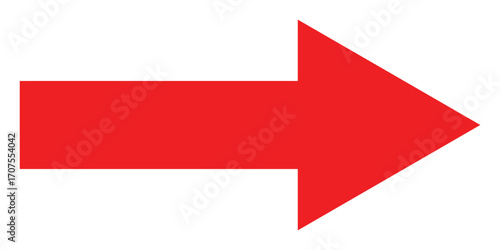 Red long isolated arrow on white background. Right side pointing arrow icon on white page. Isolated abstract arrowhead icons. Red isolated long arrow icons. Straight long arrowhead icon. EPS 10. 