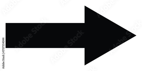 Black long isolated arrow on white background. Right side pointing arrow icon on white page. Isolated abstract arrowhead icons. EPS 10. 