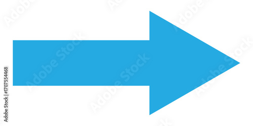 Blue long isolated arrow on white background. Right side pointing arrow icon on white page. Isolated abstract arrowhead icons. Blue isolated long arrow icons. Straight long arrowhead icon. EPS 10.