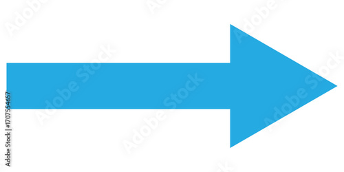 Blue long isolated arrow on white background. Right side pointing arrow icon on white page. Isolated abstract arrowhead icons. Blue isolated long arrow icons. Straight long arrowhead icon. EPS 10.