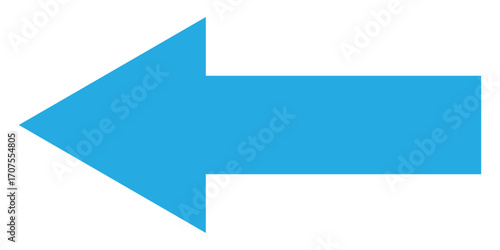 Blue long isolated arrow on white background. Left side pointing arrow icon on white page. Isolated abstract arrowhead icons. Blue isolated long arrow icons. Straight long arrowhead icon. EPS 10.