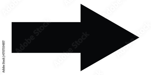 Black long isolated arrow on white background. Right side pointing arrow icon on white page. Isolated abstract arrowhead icons. EPS 10. 